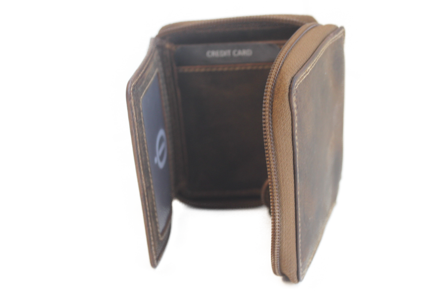 OI Kleine leren billfold hoog afsluitbaar / rits beursje / skim safe / Hunter bruin 274H