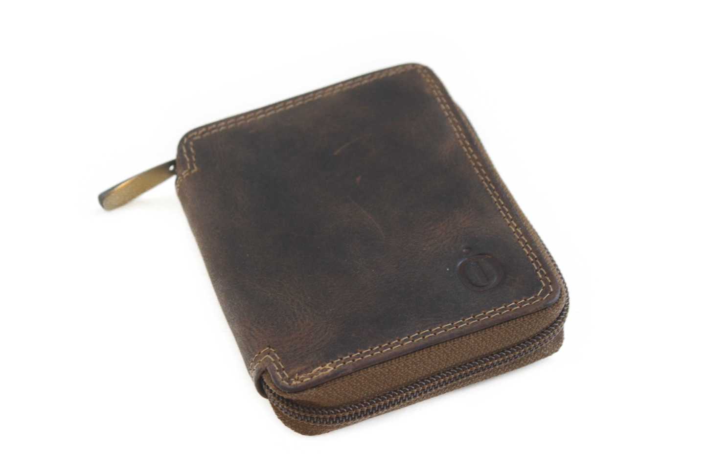 OI Kleine leren billfold hoog afsluitbaar / rits beursje / skim safe / Hunter bruin 274H