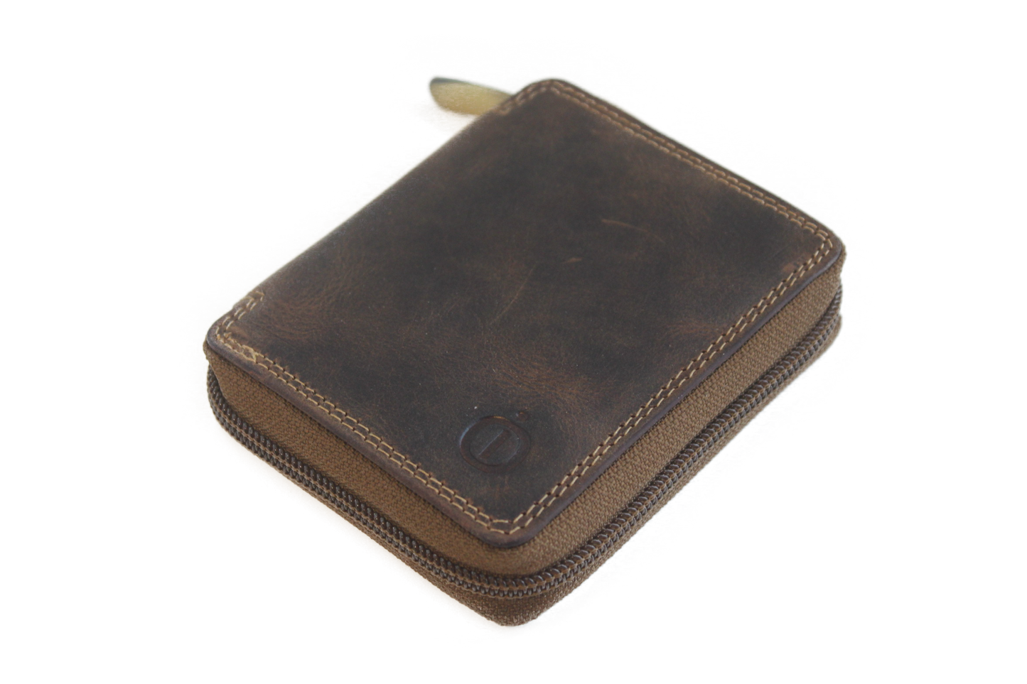 OI Kleine leren billfold hoog afsluitbaar / rits beursje / skim safe / Hunter bruin 274H