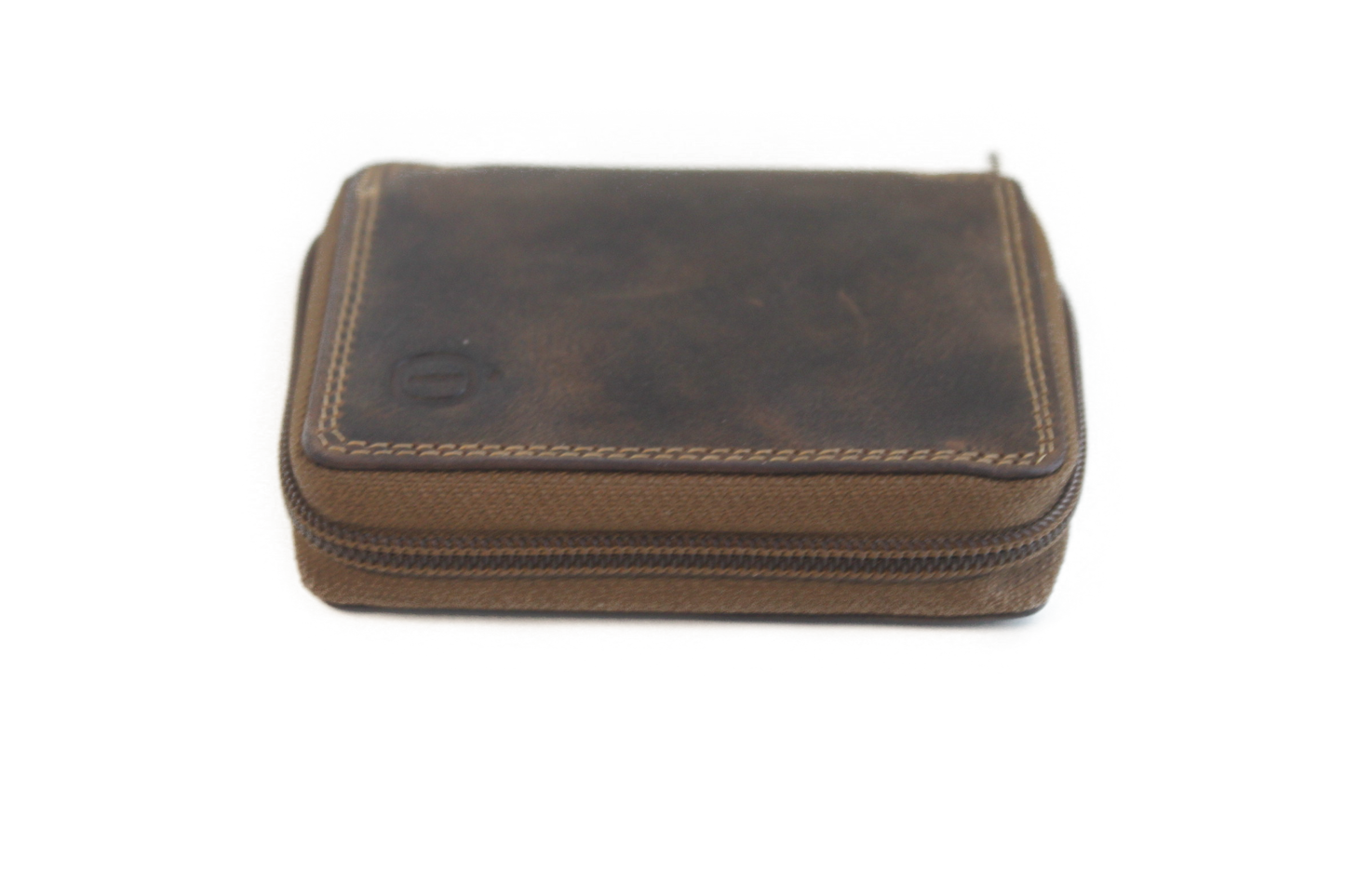 OI Kleine leren billfold hoog afsluitbaar / rits beursje / skim safe / Hunter bruin 274H