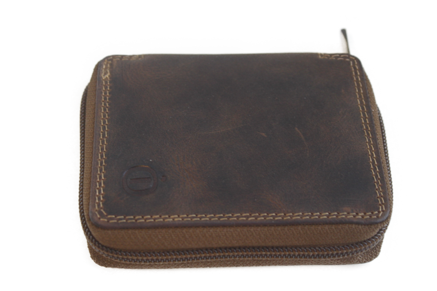 OI Kleine leren billfold hoog afsluitbaar / rits beursje / skim safe / Hunter bruin 274H