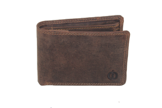 Oi Hunter bruine lederen Duitse billfold zeer laag model / lage en kleine heren portemonnee / zeer klein maar compleet beursje voor 6 pasjes / Skim safe / bruin leer / 275H