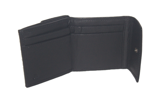 OI leren combibeursje / zwart klein beursje met dubbele klep zonder pasjes 276