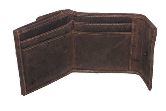 OI leren combibeursje / Hunter bruin klein beursje met dubbele klep zonder pasjes 276H