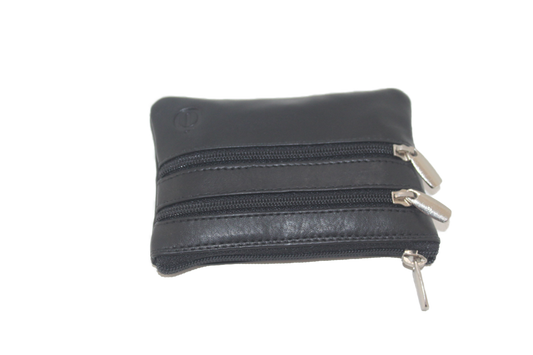 OI Rits portemonneetje / plat sleutelbeursje 3 ritsjes / zwart leer 281