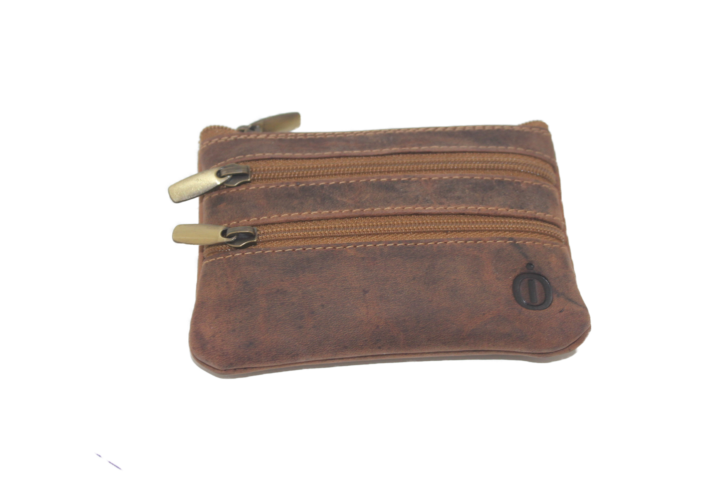 OI Rits portemonneetje / plat leren sleutelbeursje 3 ritsjes / Hunter bruin 281H