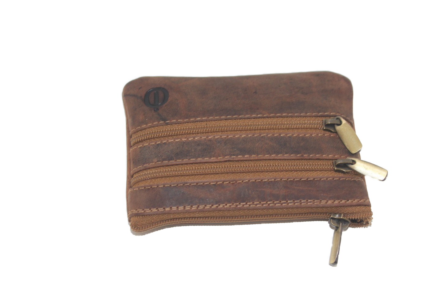 OI Rits portemonneetje / plat leren sleutelbeursje 3 ritsjes / Hunter bruin 281H