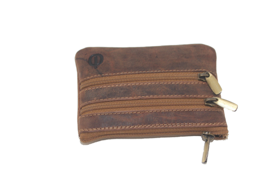 OI Rits portemonneetje / plat leren sleutelbeursje 3 ritsjes / Hunter bruin 281H