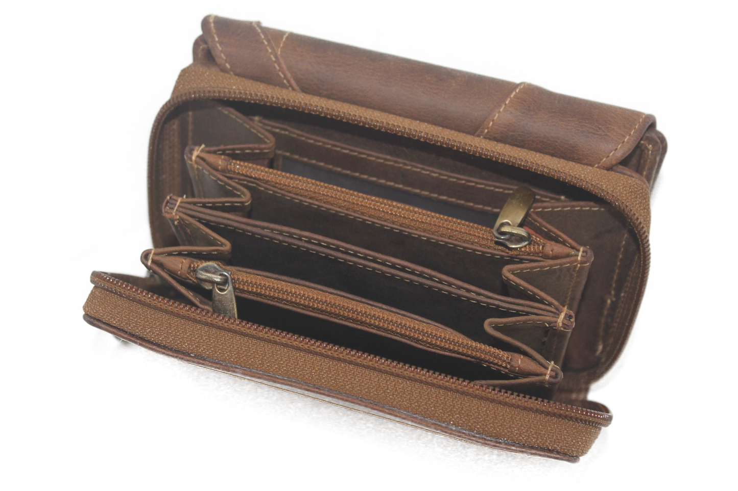 OI Leren damesportemonnee met rits / grote Hunter bruine damesbeurs / RFID safe 283H