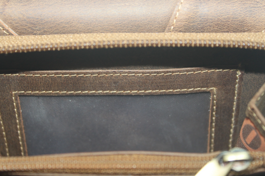 OI Leren damesportemonnee met rits / grote Hunter bruine damesbeurs / RFID safe 283H