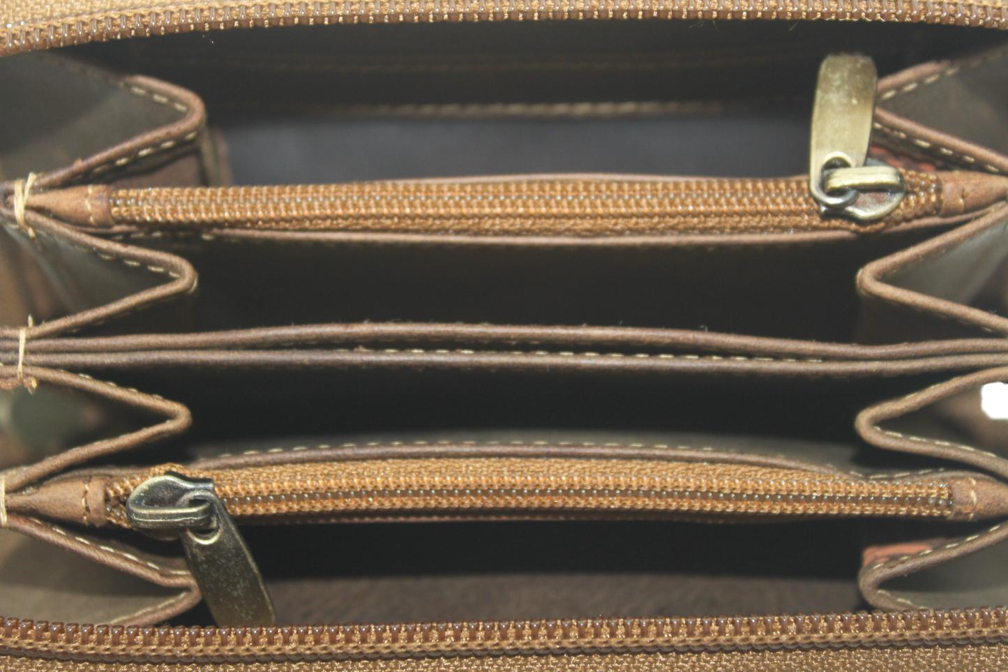 OI Leren damesportemonnee met rits / grote Hunter bruine damesbeurs / RFID safe 283H