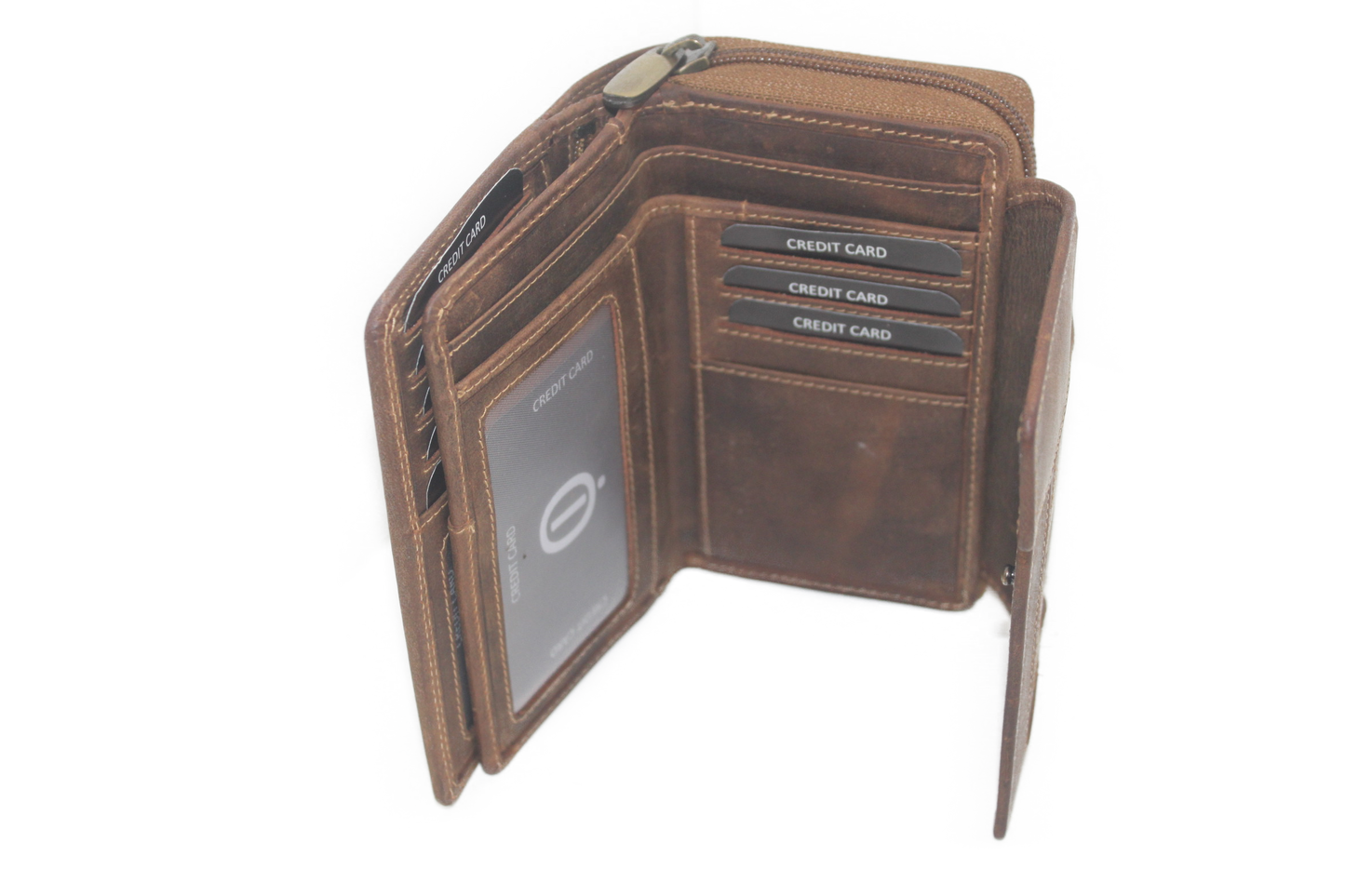 OI Leren damesportemonnee met rits / grote Hunter bruine damesbeurs / RFID safe 283H