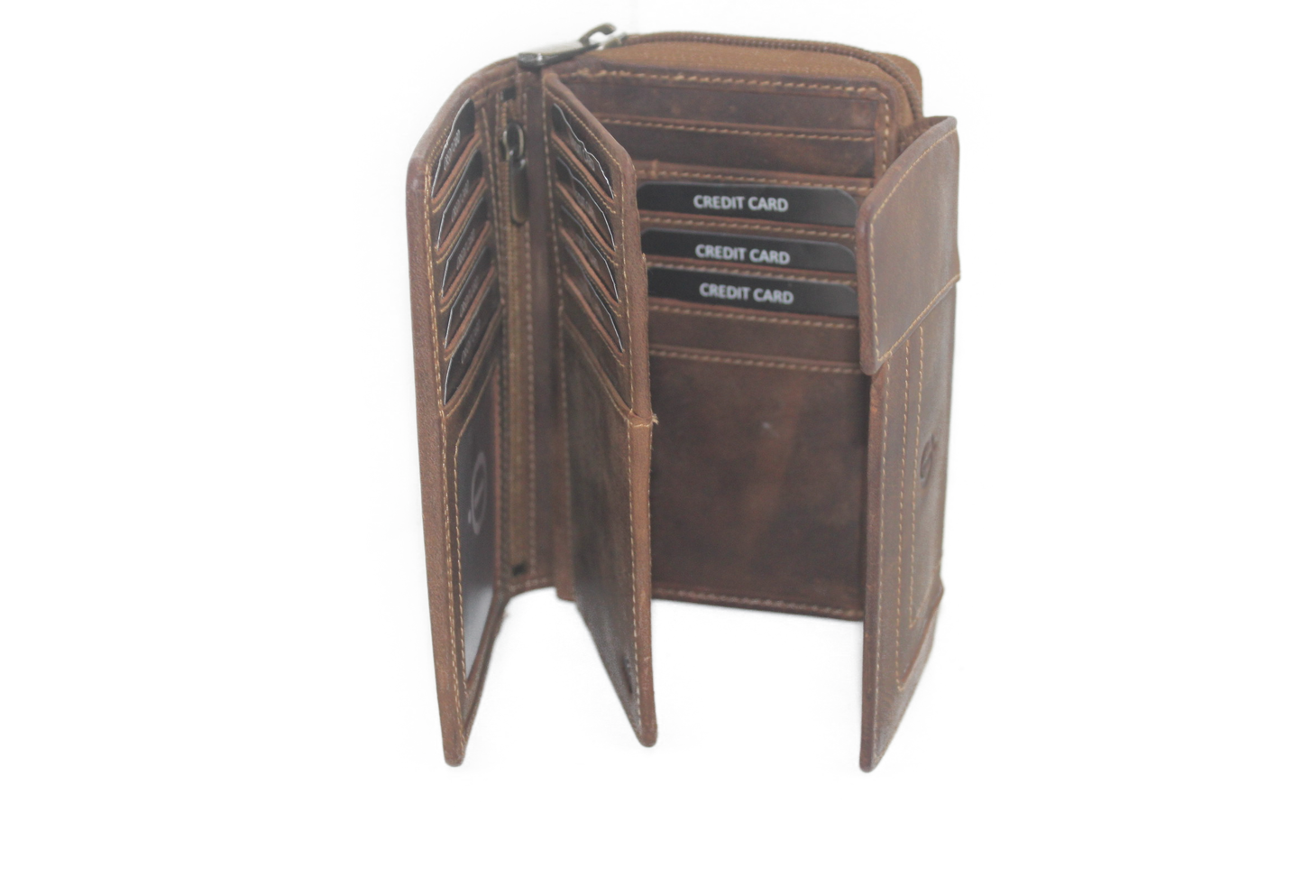 OI Leren damesportemonnee met rits / grote Hunter bruine damesbeurs / RFID safe 283H