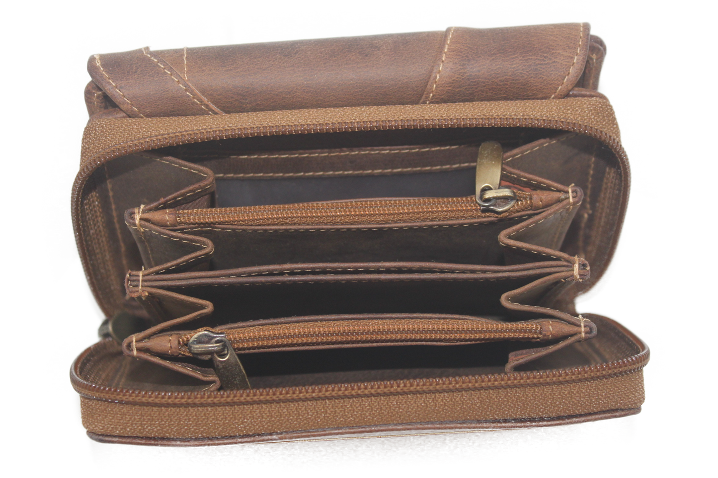 OI Leren damesportemonnee met rits / grote Hunter bruine damesbeurs / RFID safe 283H