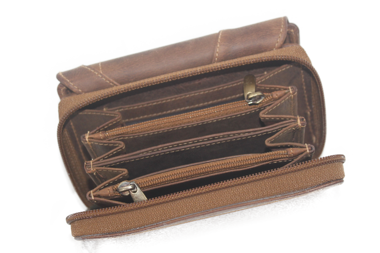OI Leren damesportemonnee met rits / grote Hunter bruine damesbeurs / RFID safe 283H