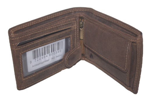 Oi Hunter bruine leren heren billfold mini / extra laag model herenportemonnees / Duits model herenbeurs / skim veilig / bruin leer / 349H