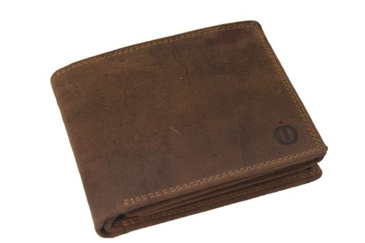 Oi Hunter bruine leren billfold met extra rits vak voor biljetten / lederen herenportemonnee met 3 vakken voor papier geld / klassieke herenbeurs met extra rits / Skim veilig / bruin leer / 351H