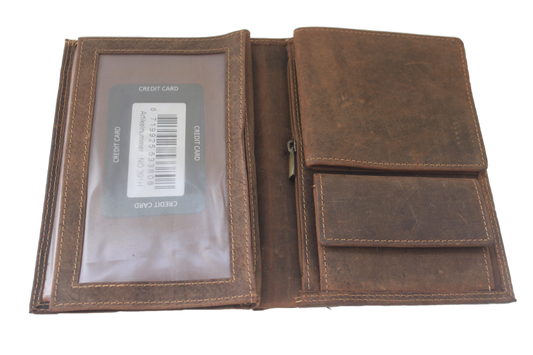 Oi Hunter bruine lederen Portefeuille "all in one" / perfecte reis-portefeuille + contanten in 1 / ruim mapje voor autopaieren inclusief portemonnee met uitneembaar pasjesmapje / RFID SAFE / bruin leer / 391H