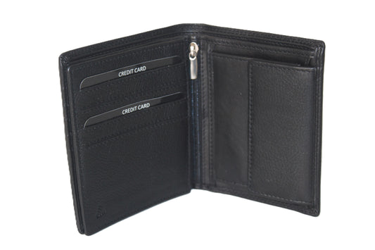 Oi zwarte leren billfold hoog model / platte heren portemonnee voor 9 pasjes / zwarte herenbeurs hoog en breed uitgevoerd / RFID SAFE / zwart leer /409