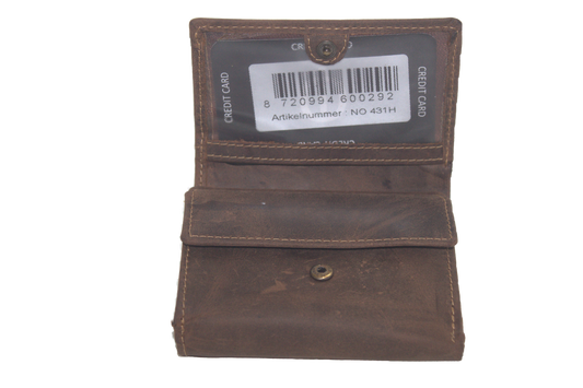 Oi Hunter bruine leren mini overslag beursje / compact portemonneetje voor dames of heren / compact drie-luik portemonneetje / kleine trifold portemonnee / RFID safe / bruin leer / 431H