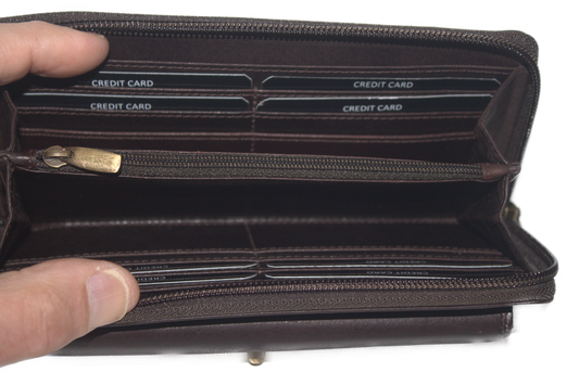 Grote rits portemonnee met slotje voorop voor het kleingeld vak 446 bruin Rundleder