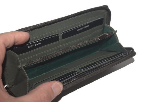 Grote rits portemonnee met slotje voorop voor het kleingeld vak 446 Groen
