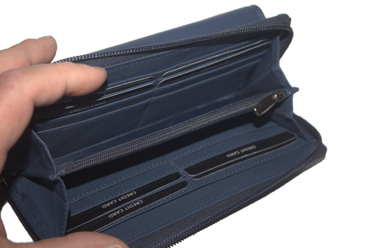 Grote rits portemonnee met slotje voorop voor het kleingeld vak 446 Navy