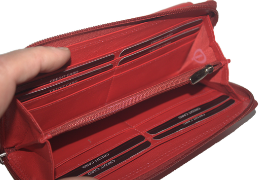 Grote rits portemonnee met slotje voorop voor het kleingeld vak 446 ROOD
