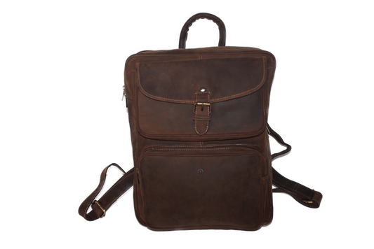 Oi Hunter bruine rundlederen Rugzak Tonnie 💕 / zeer ruime rugtas met laptop vak / grote rugtas met rits / laptoptas voor op de rug met veel extra ruimte / leren school of werktas op de rug te dragen / bruin leer / 447H