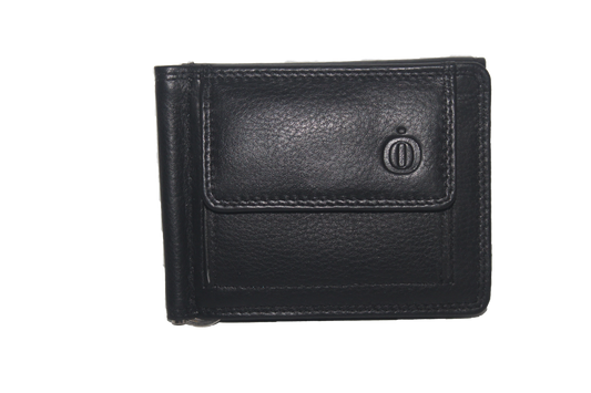 Oi zwarte lederen geldklem portemonnee met kleingeldvak en ruimte voor pasjes / uitgebreide maar platte billfold met dollarclip / dunne beurs met geldclip / RFID SAFE / zwart leer / 500