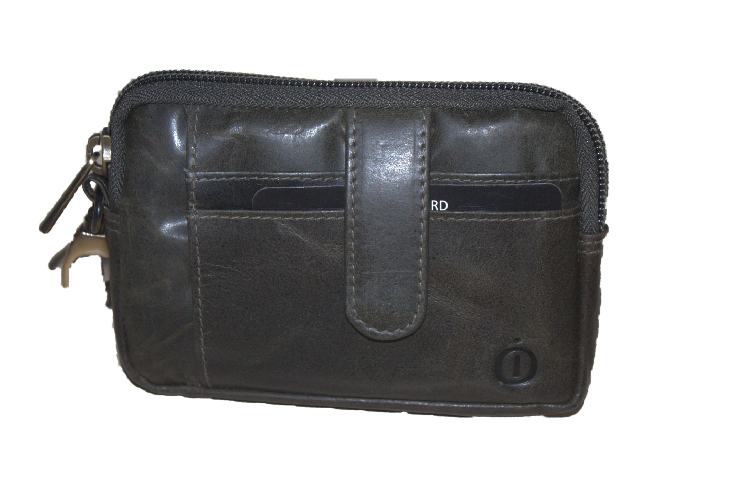 Oi groene vintage leren etui en pasjeshouder / ruim sleutelbeursje met ruimte voor contanten / reis portemonneetje met rits / flinke reisetui met bevestigingshaakje / groen leer / 515Green NR