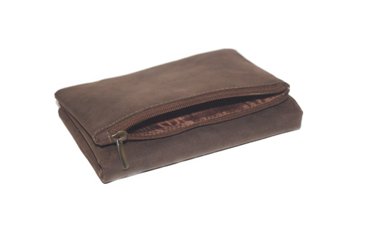 Oi Hunter bruine leren damesportemonnee zeer soepel / platte damesbeurs met rits voor kleingeld soft leder / compact dames portemonneetje / RFID safe / bruin leer / 537H
