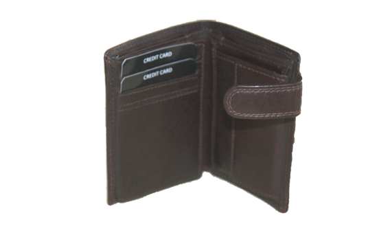 Oi retro bruine leren herenportemonnee / kleine hoog model billfold met lip om af te sluiten / herenbeursje voor veel pasjes / RFID SAFE / retro bruin leer / 562Brown NR