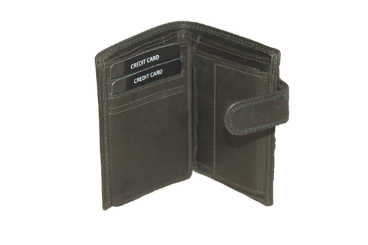 Oi donkere retro groene leren herenportemonnee / kleine hoog model billfold met lip om af te sluiten / herenbeursje voor veel pasjes / RFID SAFE / retro groen leer / 562Green NR