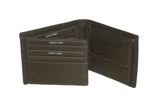 Oi donkere retro groene leren herenportemonnee klein / laag model billfold met klep naar links / compacte herenbeurs voor 9 pasjes / RFID SAFE / retro groen leer / 564Green NR