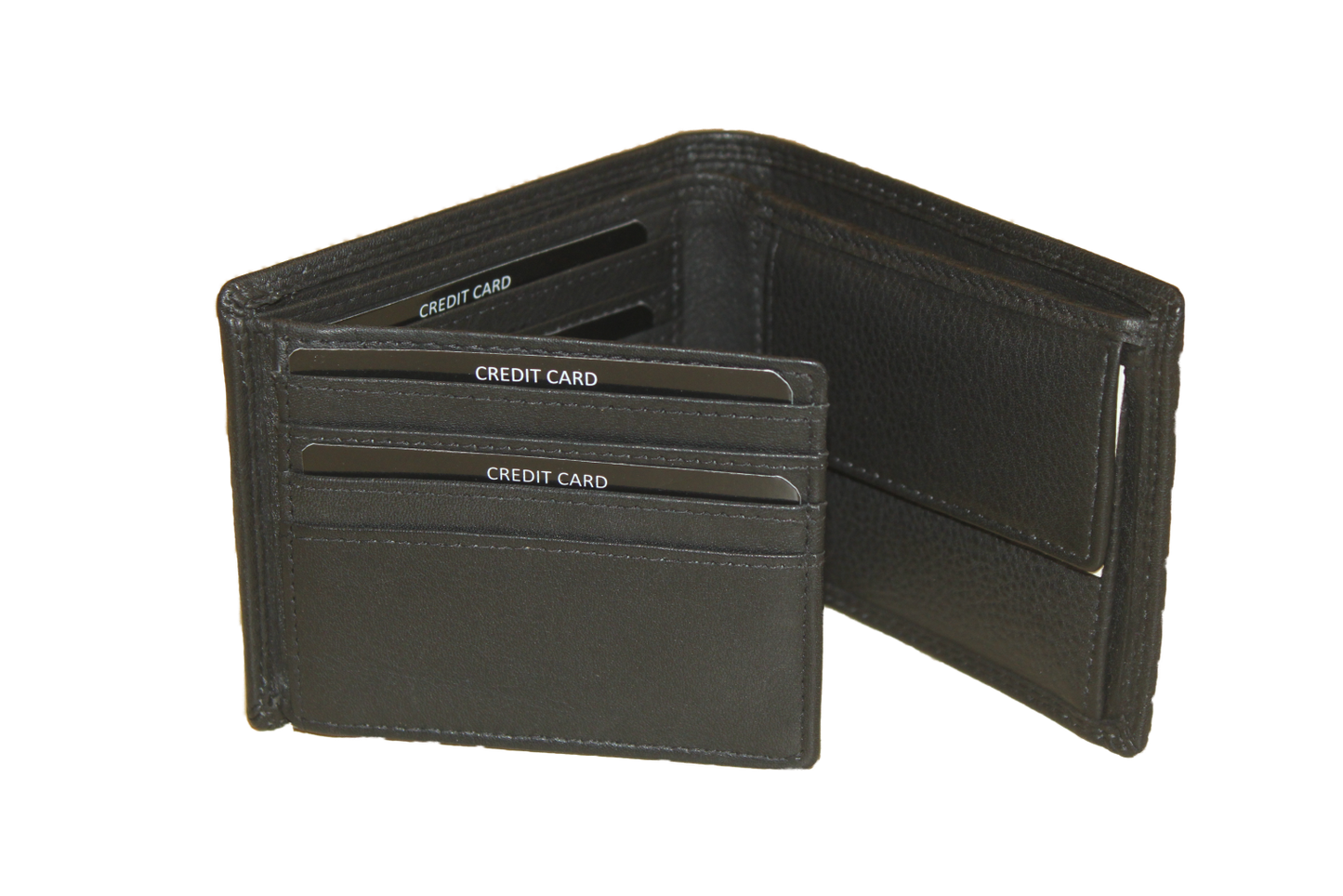 Oi zwarte leren herenportemonnee klein / laag model billfold met klep naar links / compacte herenbeurs voor 9 pasjes / RFID SAFE / zwart leer / 564