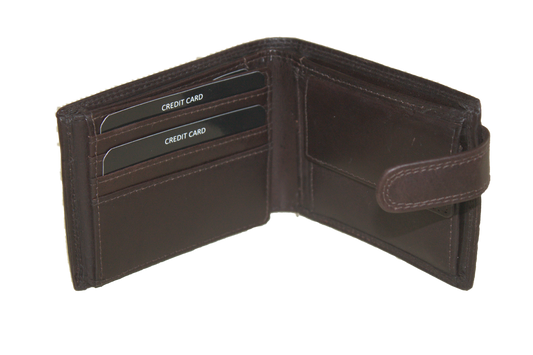 Oi donkere retro bruine leren herenportemonnee met lip / klein laag model billfold met klep naar links / compacte herenbeurs afsluitbaar / RFID SAFE / retro bruin leer / 565Brown NR