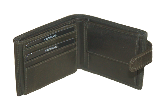 Oi donkere retro groene leren herenportemonnee met lip / klein laag model billfold met klep naar links / compacte herenbeurs afsluitbaar / RFID SAFE / retro groen leer / 565Green NR