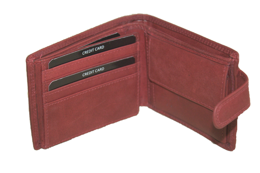 Oi retro rode leren herenportemonnee met lip / klein laag model billfold met klep naar links / compacte herenbeurs afsluitbaar / RFID SAFE / retro rood leer / 565Red NR