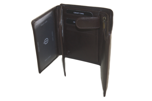 Oi donkere retro bruine lederen herenportemonnee / hoog model billfold met 2 grote zichtvakken / herenbeurs voor veel pasjes met lipje binnenin / anti skim / retro bruin leer / 566Brown NR