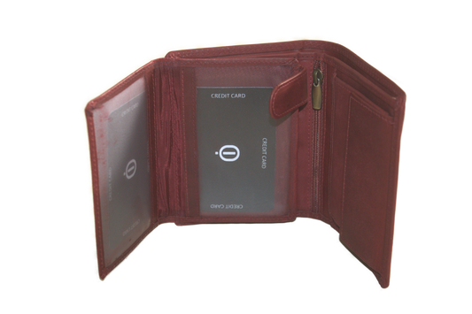 Oi retro rode lederen herenportemonnee / hoog model billfold met 2 grote zichtvakken / herenbeurs voor veel pasjes met lipje binnenin / anti skim / retro rood leer / 566Red NR