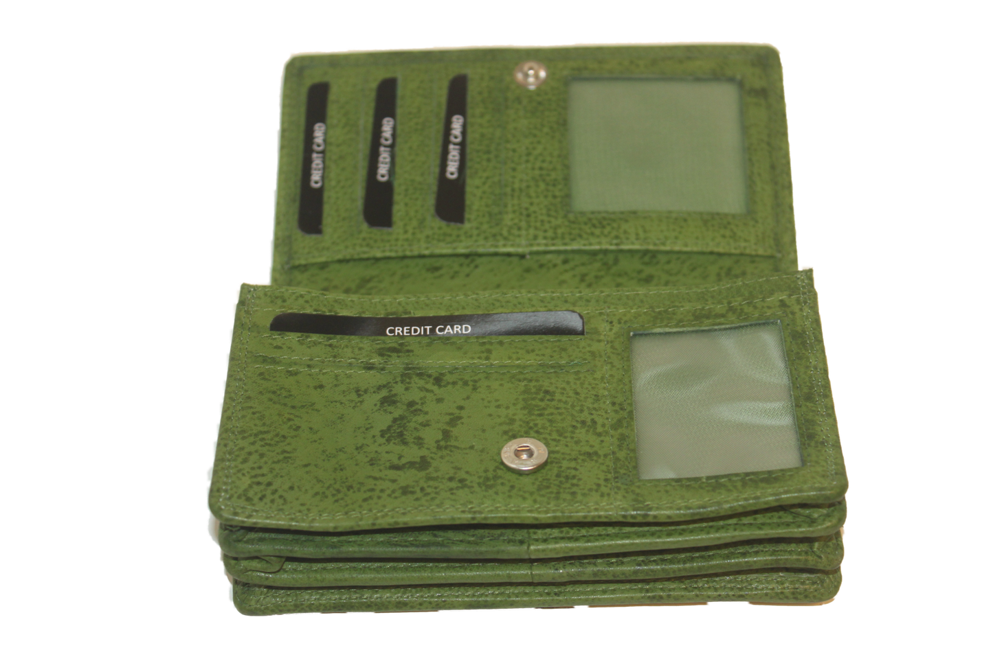 OI Europortemonnee/ overslag beurs / lange harmonica beurs voor dames / skim veilig / groen / green / leder 214Groen