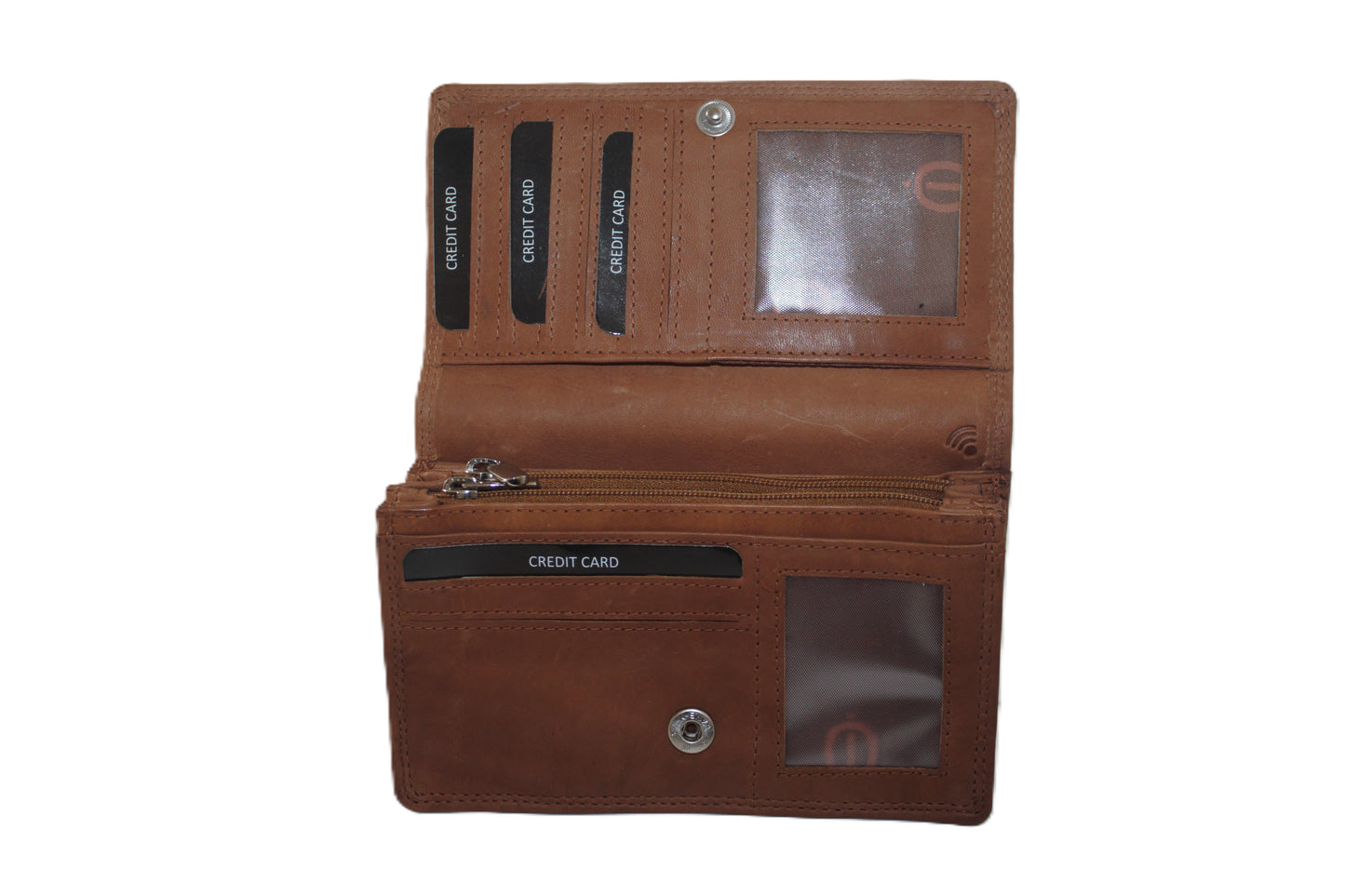 OI Europortemonnee/ overslag beurs / lange harmonica beurs voor dames / skim veilig / cognac/camel/zand 214ROT