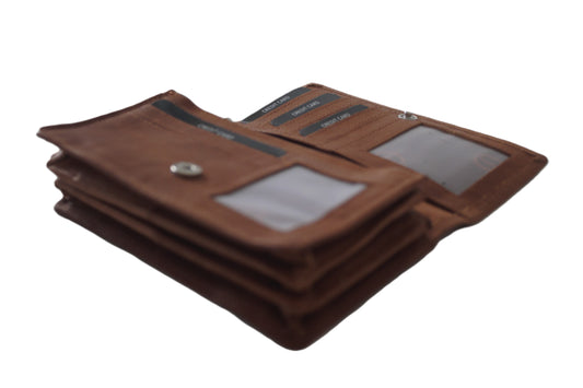 OI Europortemonnee/ overslag beurs / lange harmonica beurs voor dames / skim veilig / cognac/camel/zand 214ROT