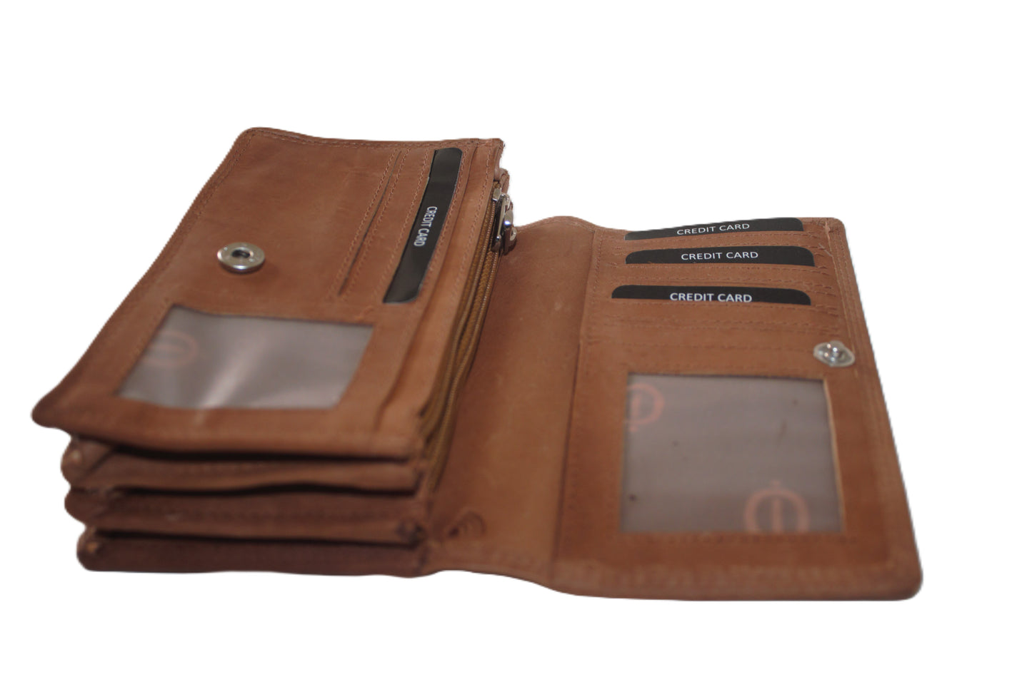 OI Europortemonnee/ overslag beurs / lange harmonica beurs voor dames / skim veilig / cognac/camel/zand 214ROT