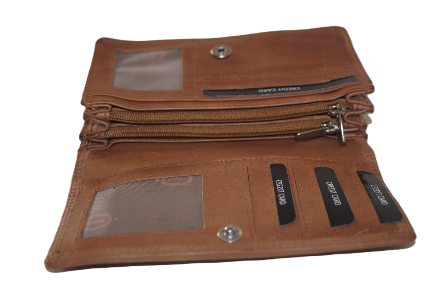 OI Europortemonnee/ overslag beurs / lange harmonica beurs voor dames / skim veilig / cognac/camel/zand 214ROT