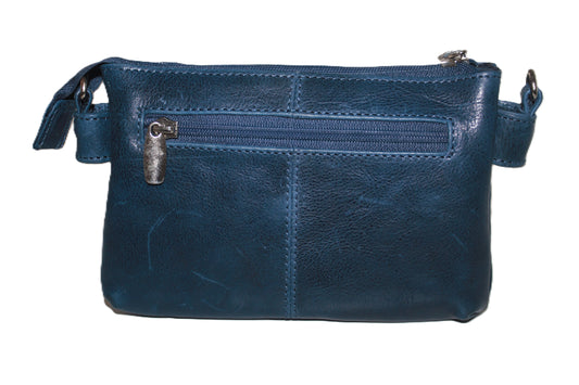 Leren dames tas / Schoudertasje blauw / festival tasje Holiday / leder 256BLUE