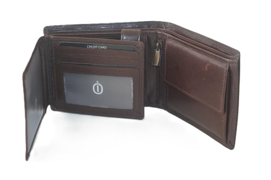 OI LUXE bruine leren heren portemonnee / klassieke billfold laag model voor veel pasjes / complete portemonnee voor veel pasjes standaard model / anti skim / bruin / 102Brown CRUNCH