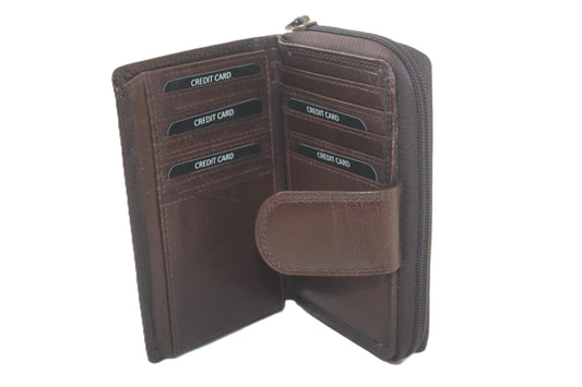 Luxe lederen ritsportemonnee / hoog model middel met rits / RFID safe 222 Crunch Bruin