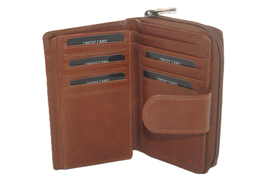 Luxe lederen ritsportemonnee / hoog model billfold middel met rits / RFID safe 222 Crunch Cognac